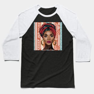 Beautiful African Woman on Tribal Background 3 Baseball T-Shirt